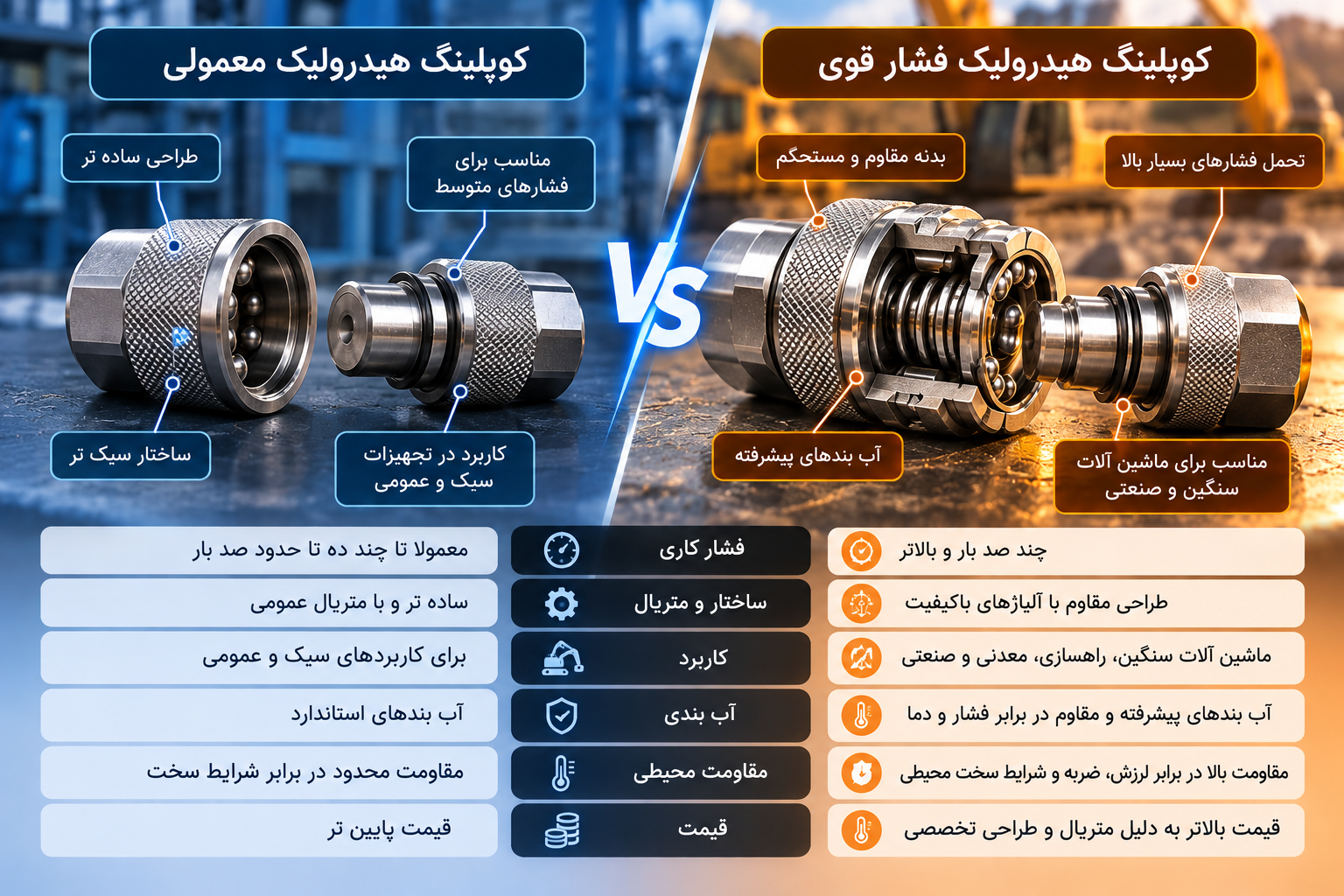تفاوت کوپلینگ هیدرولیک فشار قوی با کوپلینگ معمولی چیست؟